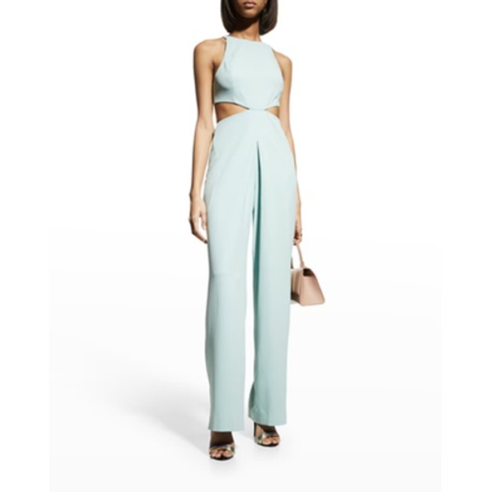Alice + Olivia Cara Jumpsuit Womens 6 Green Crepe Cutout Wide Leg Party Wedding
